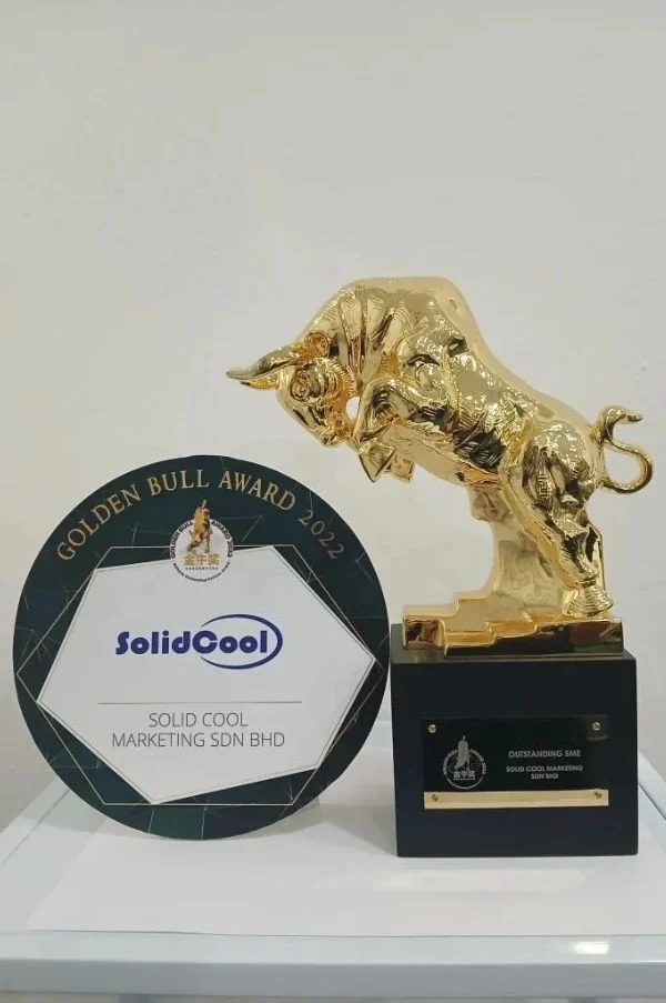 Solid Cool Golden Bull Award 2022 trophy and plaque